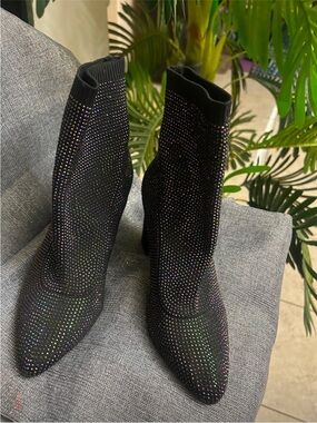 Steve Madden Black Rhinestone Sock Booties